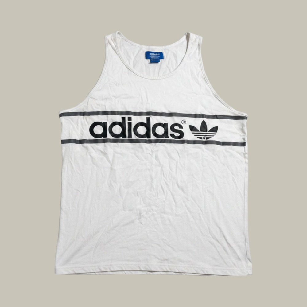 Adidas Originals Mens Trefoil Logo Tank Top White Black Stripe Medium